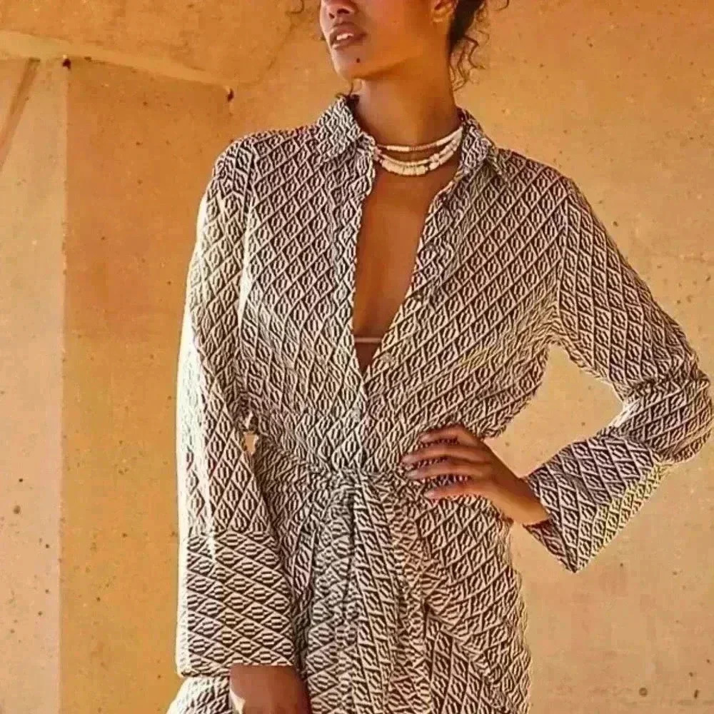 Free People Women's XS Brown Long Sleeve Lightweight Shirtdress